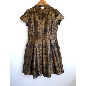 ALBA CONDE SPAIN Structured A-Line Pleat Gold Bronze Dress YOOX 40 6 M $595
